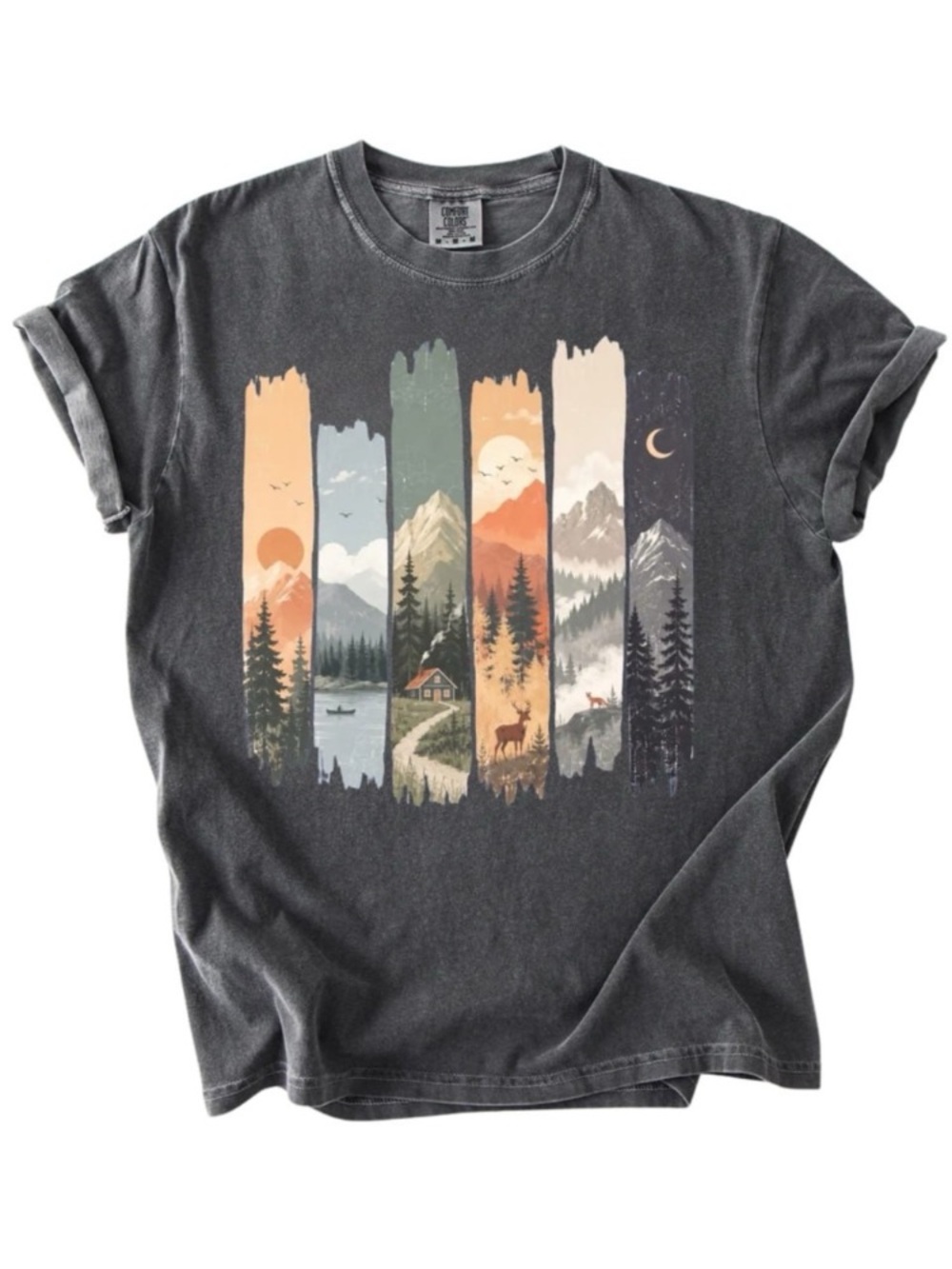 Comfort Colors Women's Nature Graphic Tee - Pepper with Multicolor Print